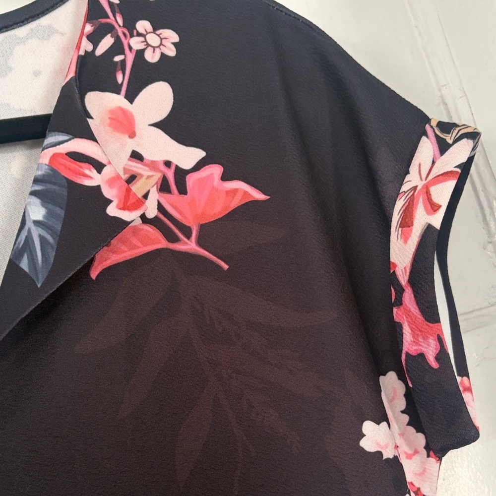 Black Midi Dress with Pink Floral Pattern - Picture 8 of 8